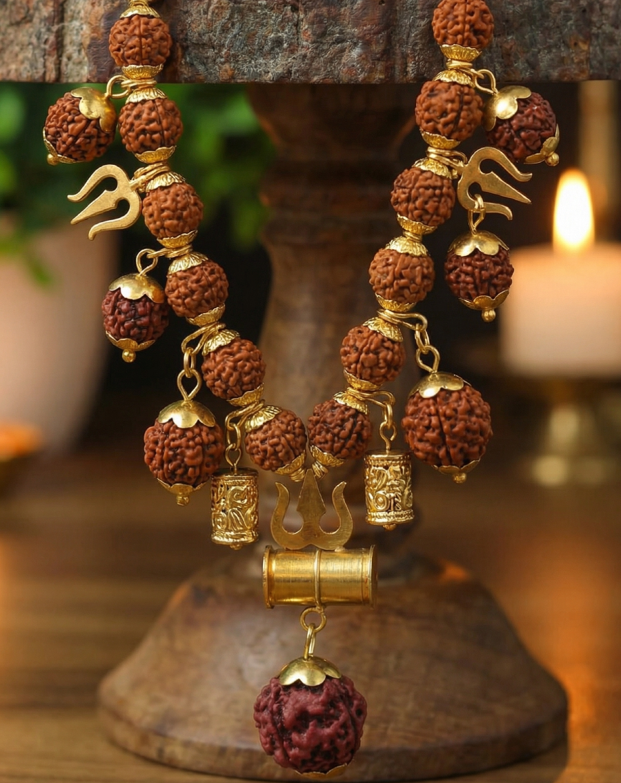 Shiv Trishul Pendant with Rudraksha Chain