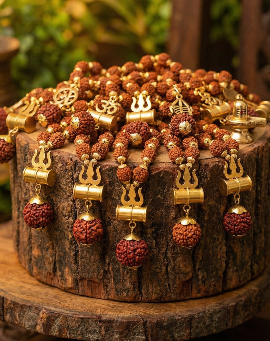 Shiv Trishul Pendant with Rudraksha Chain