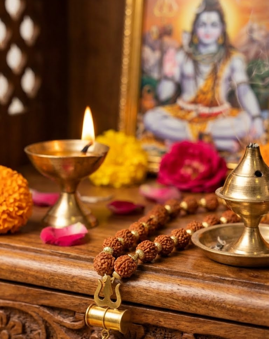 Shiv Trishul Pendant with Rudraksha Chain