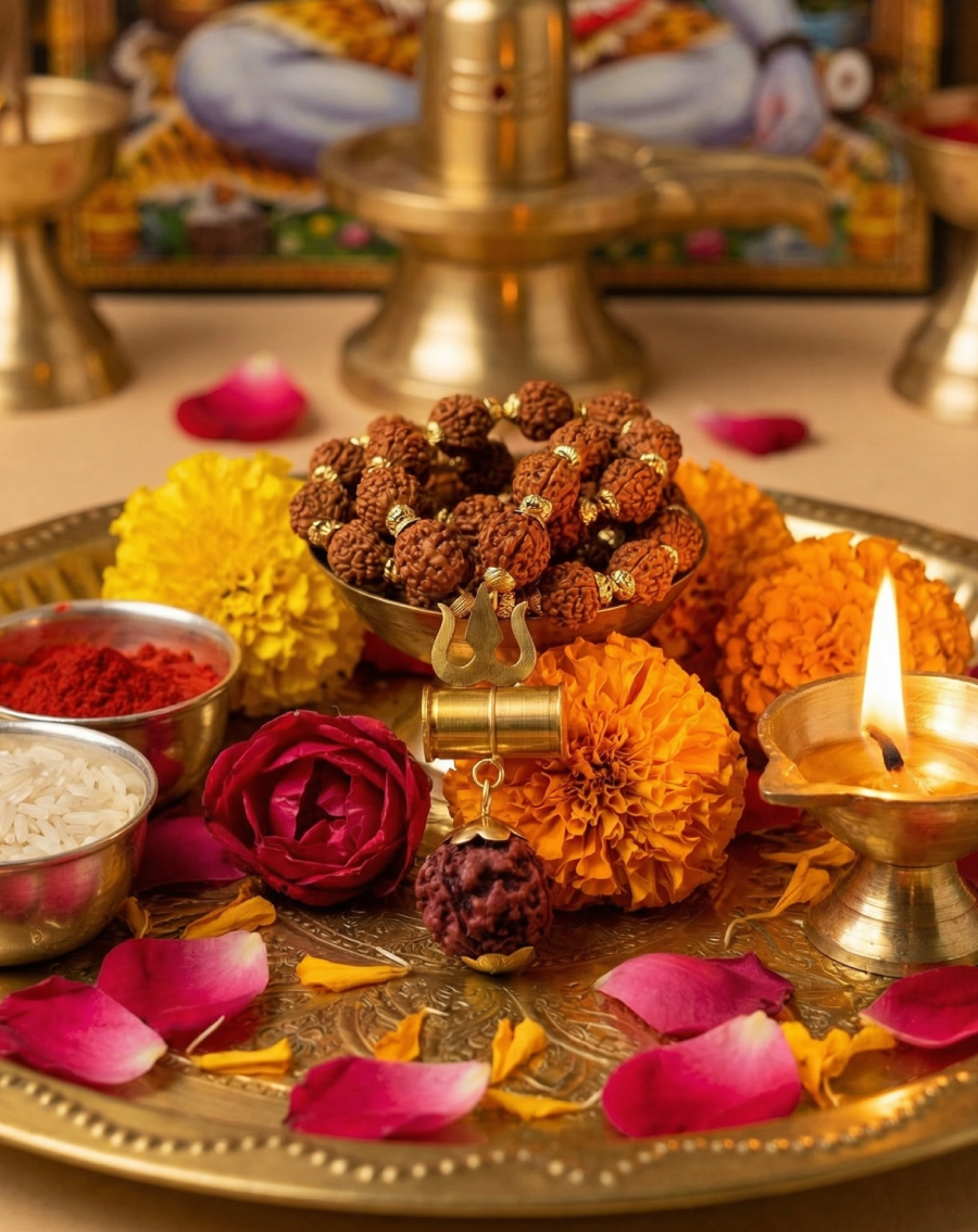 Shiv Trishul Pendant with Rudraksha Chain