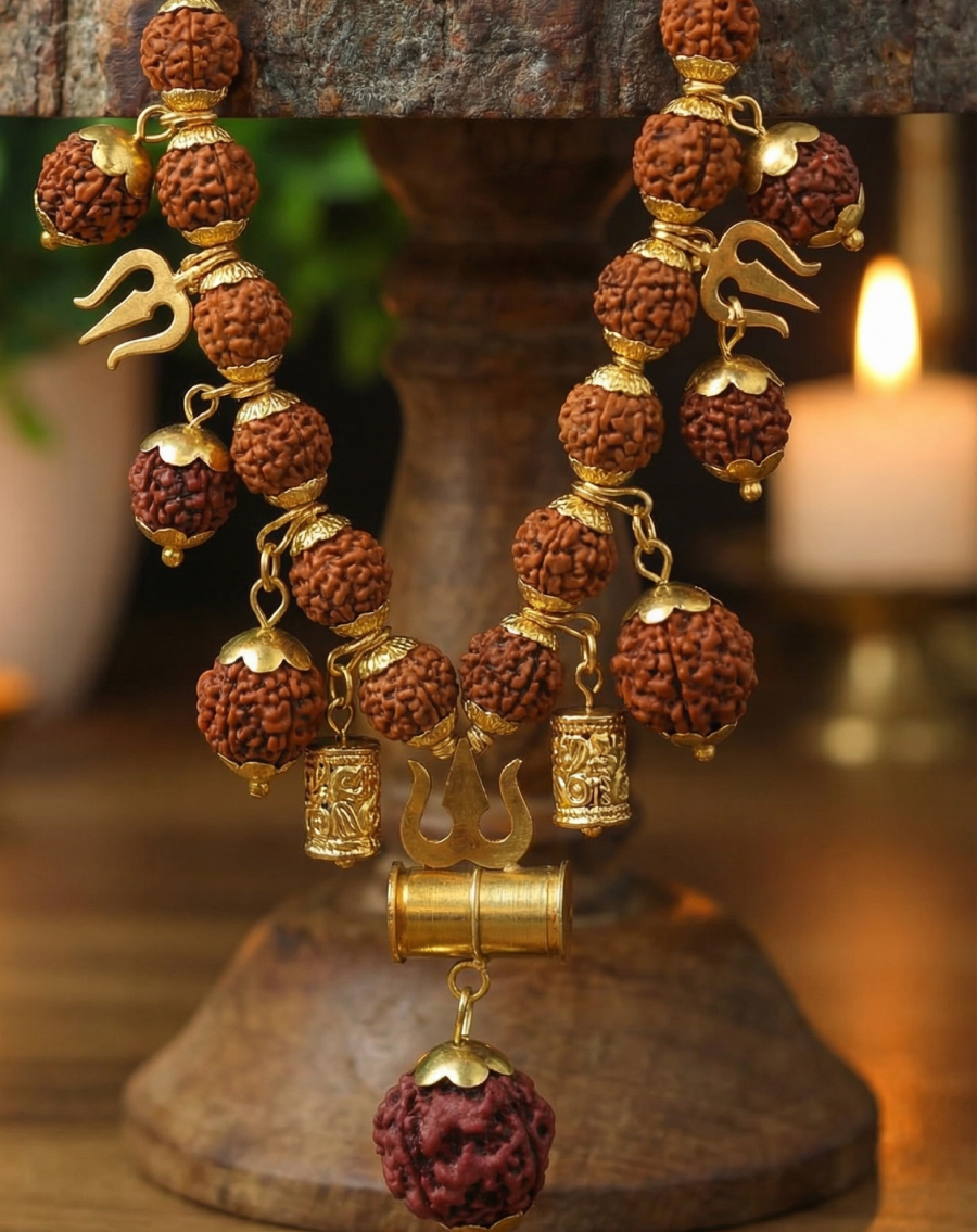 Shiv Trishul Pendant with Rudraksha Chain